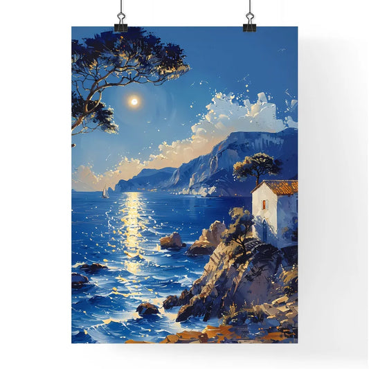 Mediterranean seascape pointillism artwork Poster
