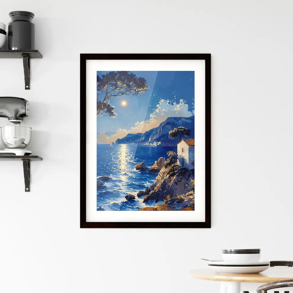 Mediterranean seascape pointillism artwork Framed Print