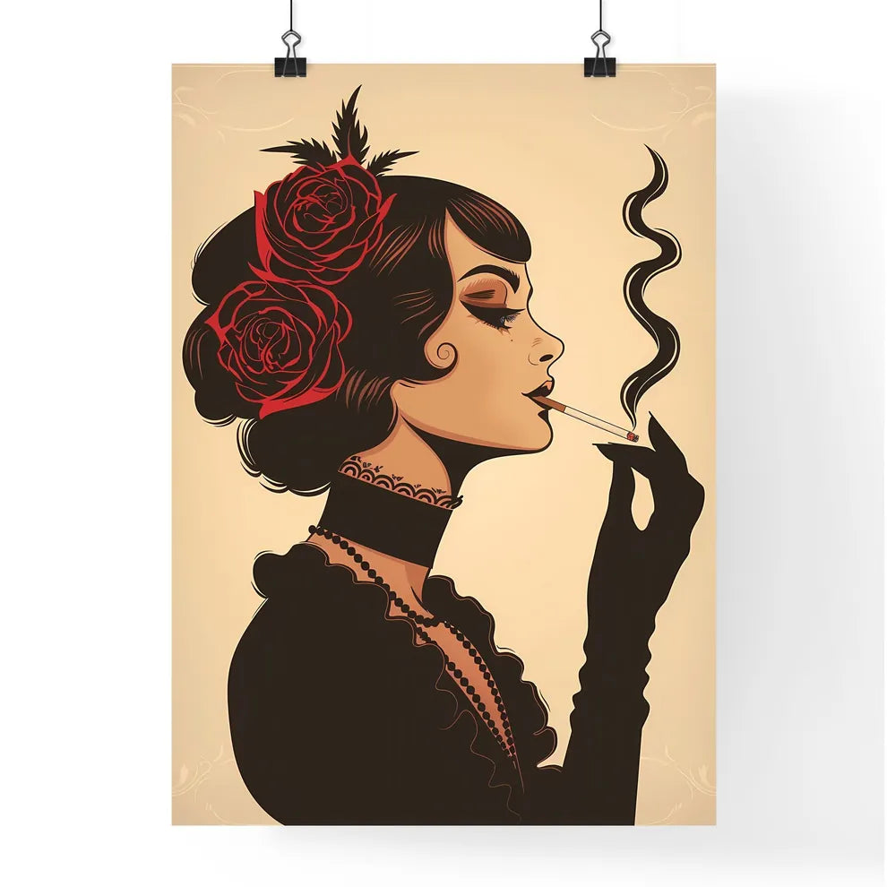 Elegant 1920s Woman Smoking Cigarette in Min Poster