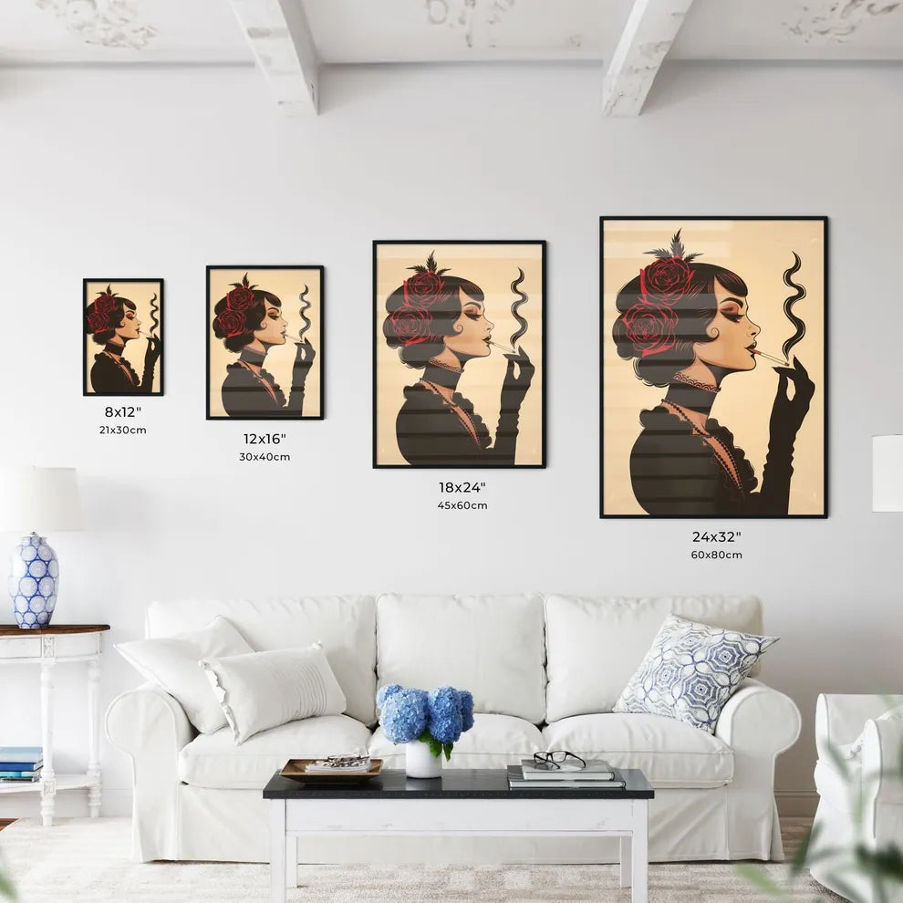 Elegant 1920s Woman Smoking Cigarette in Min - Kitchen Hangings