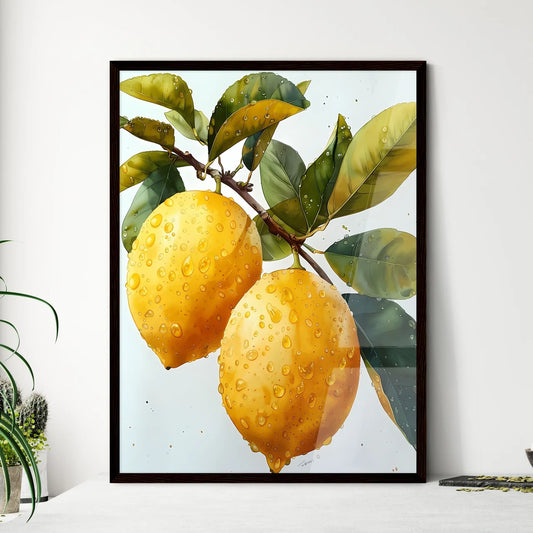 Watercolor Painting of Two Lemons on a Branc - Framed Art Print
