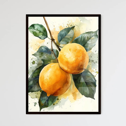 Painting of Two Lemons on a Branch - Framed Art Print