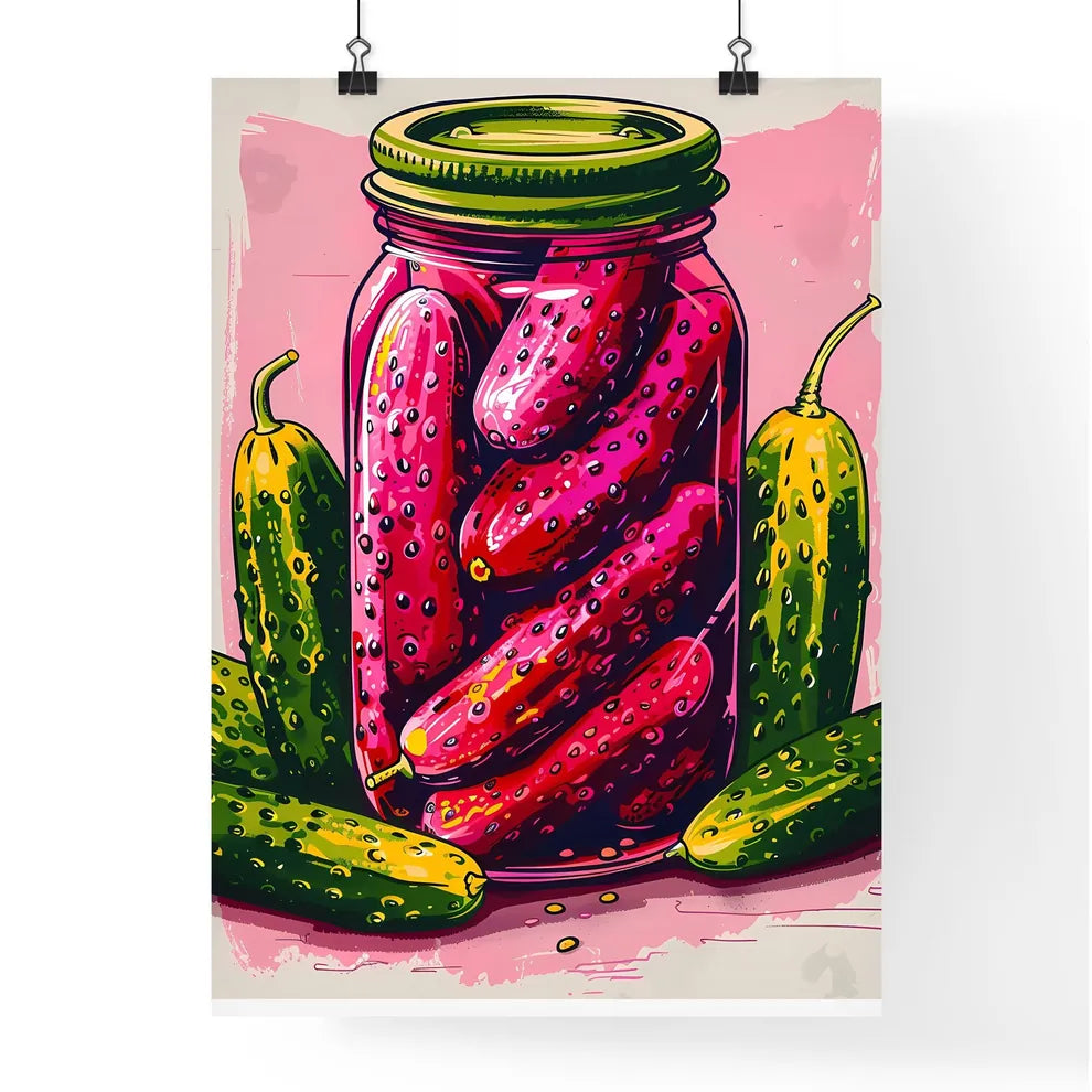 Vibrant Artistic Pink Poster of Pickles and  Poster