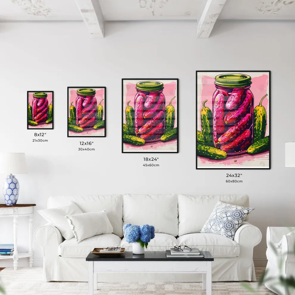 Vibrant Artistic Pink Poster of Pickles and  - Kitchen Hangings