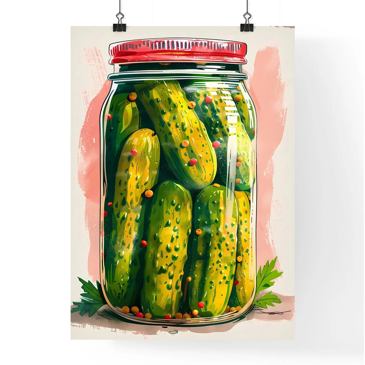 Abstract art painting of pickles in a glass  Poster