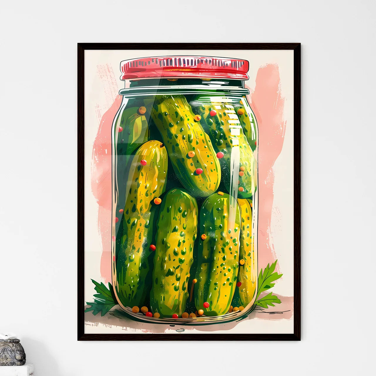 Abstract art painting of pickles in a glass  - Framed Art Print