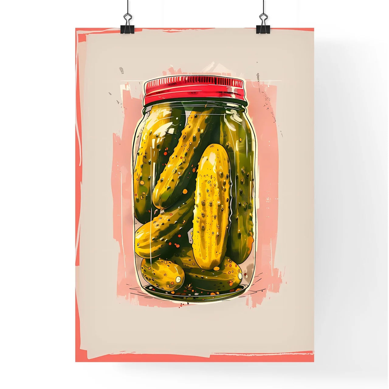 Vibrant Art Painting of a Jar of Pickles Poster
