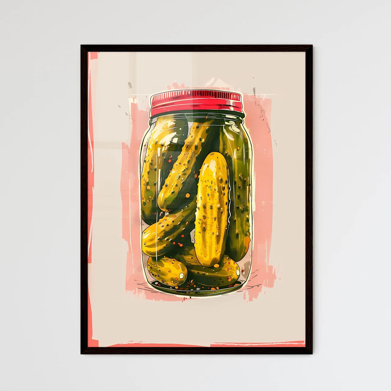 Vibrant Art Painting of a Jar of Pickles - Framed Art Print