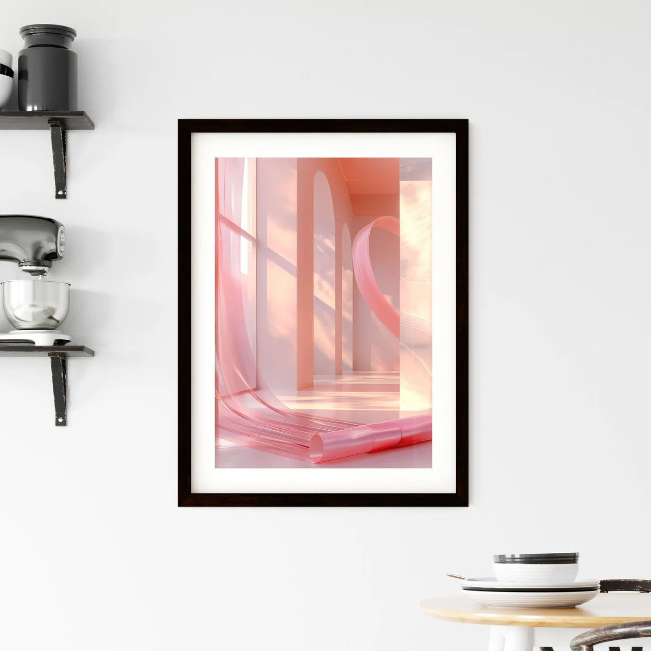 Pink Ribbon on Abstract Canvas Framed Print
