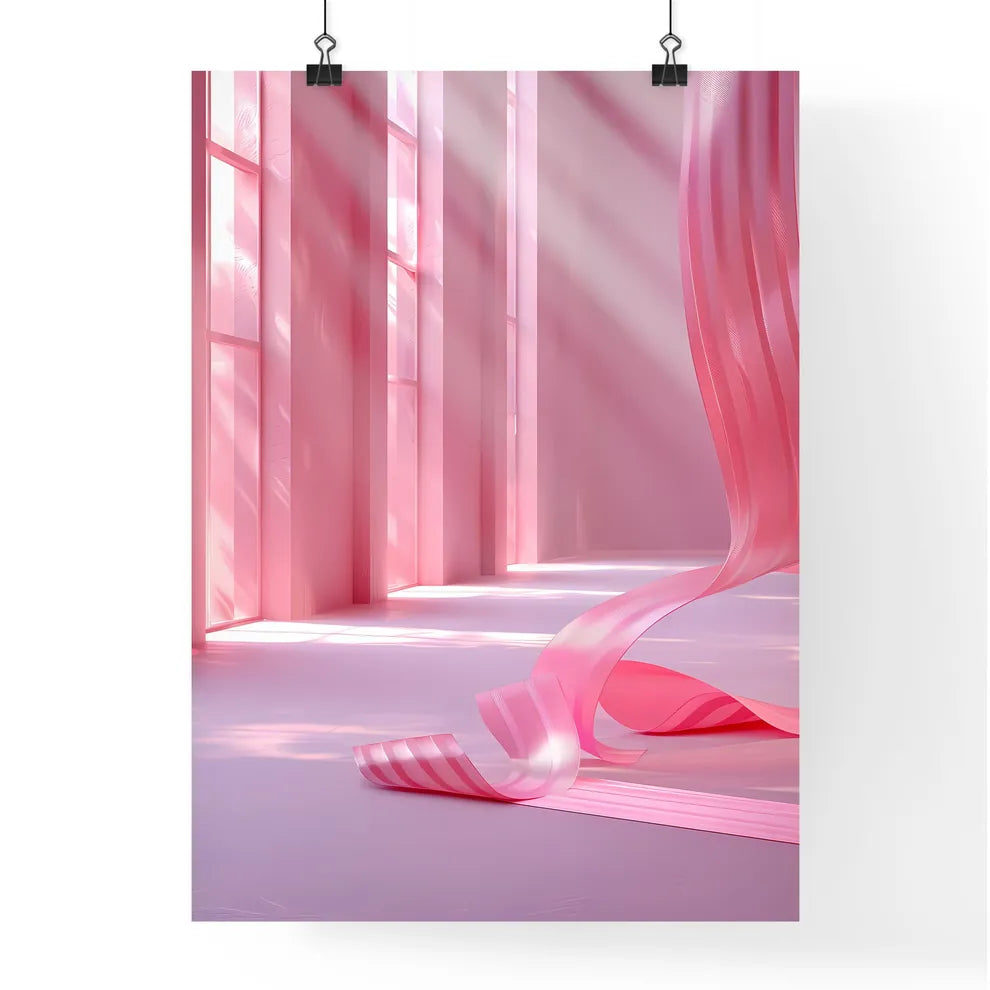 Abstract Pink Ribbon Art Decor on White Wall Poster
