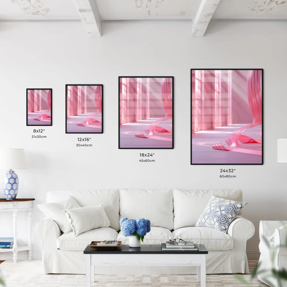 Abstract Pink Ribbon Art Decor on White Wall - Kitchen Hangings