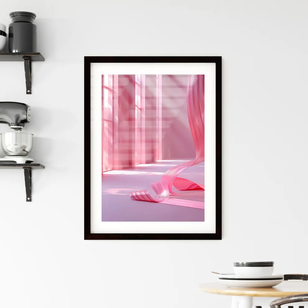 Abstract Pink Ribbon Art Decor on White Wall Framed Print