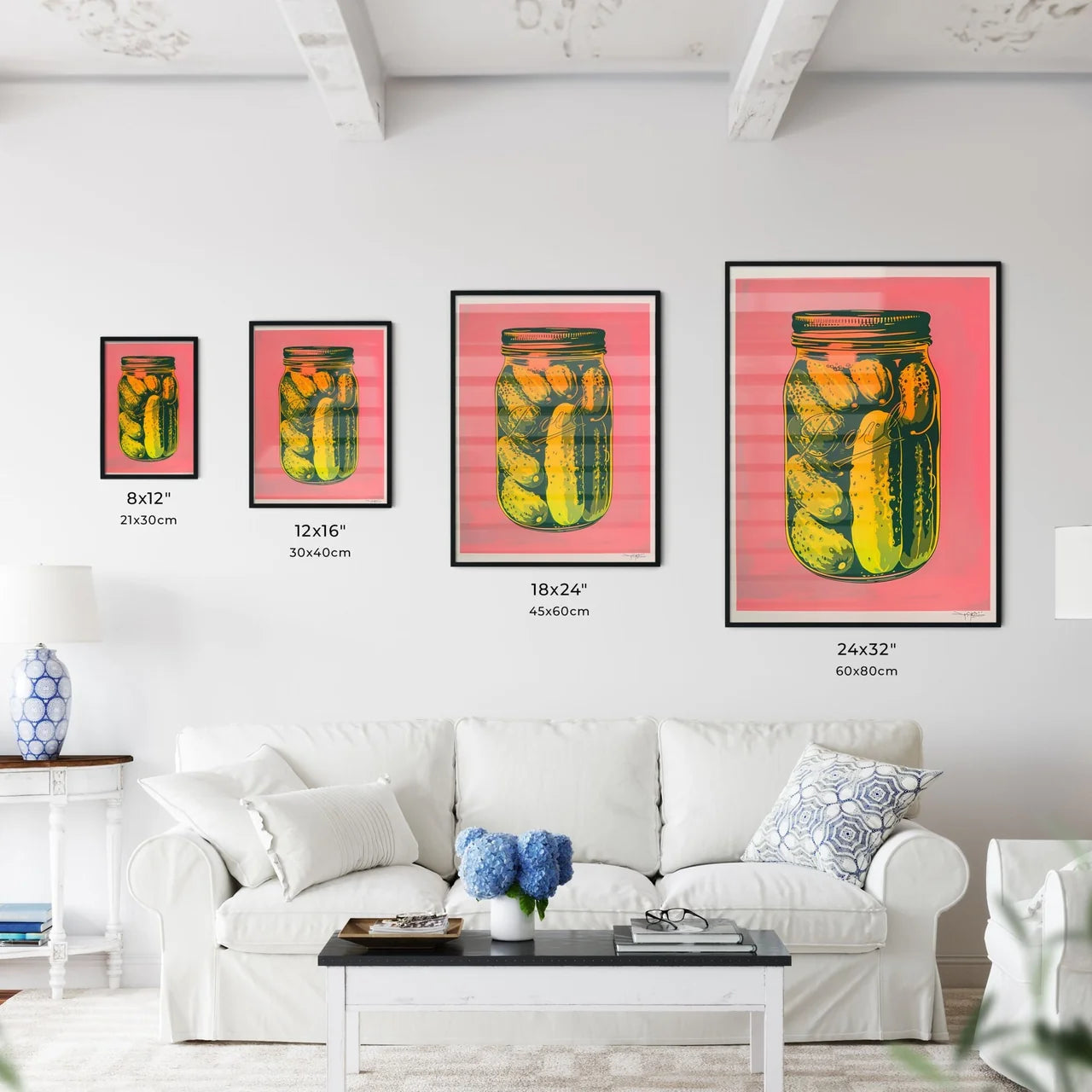 Colorful woodcut print of a jar of pickles o - Kitchen Hangings