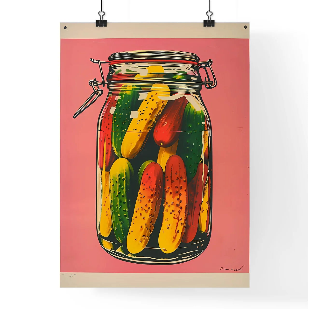 Colorful Woodcut Poster of Pickles in Glass  Poster