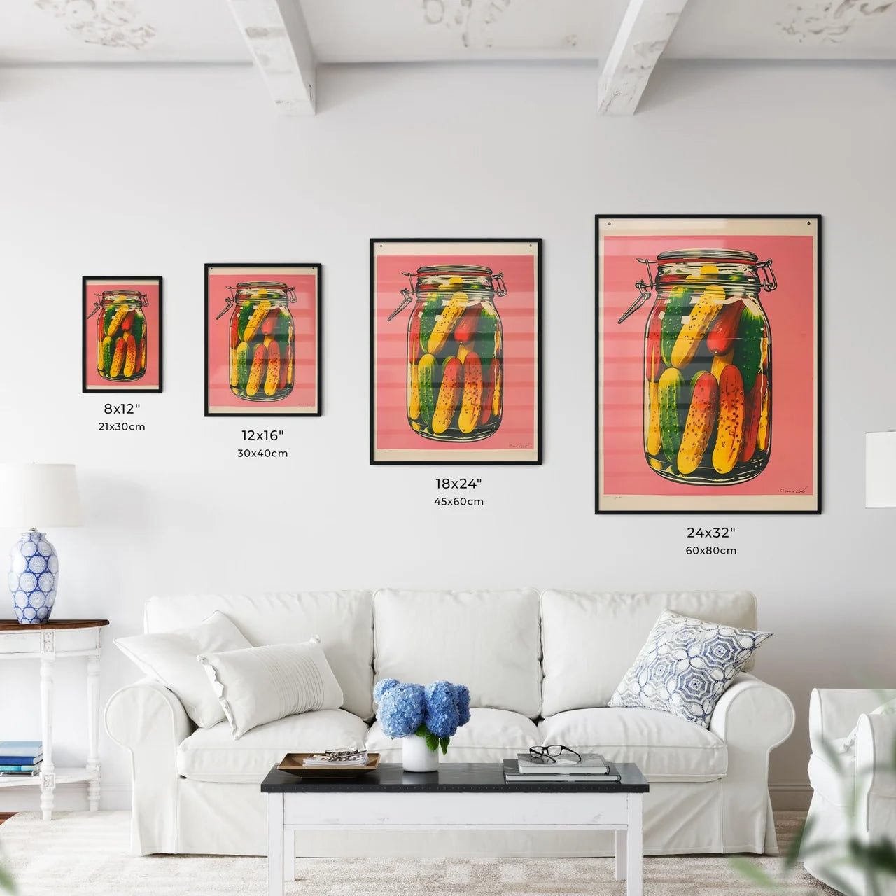 Colorful Woodcut Poster of Pickles in Glass  - Kitchen Hangings