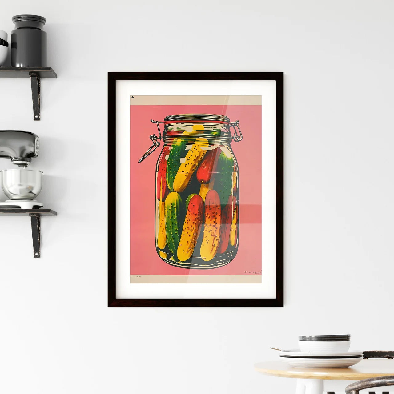 Colorful Woodcut Poster of Pickles in Glass  Framed Print