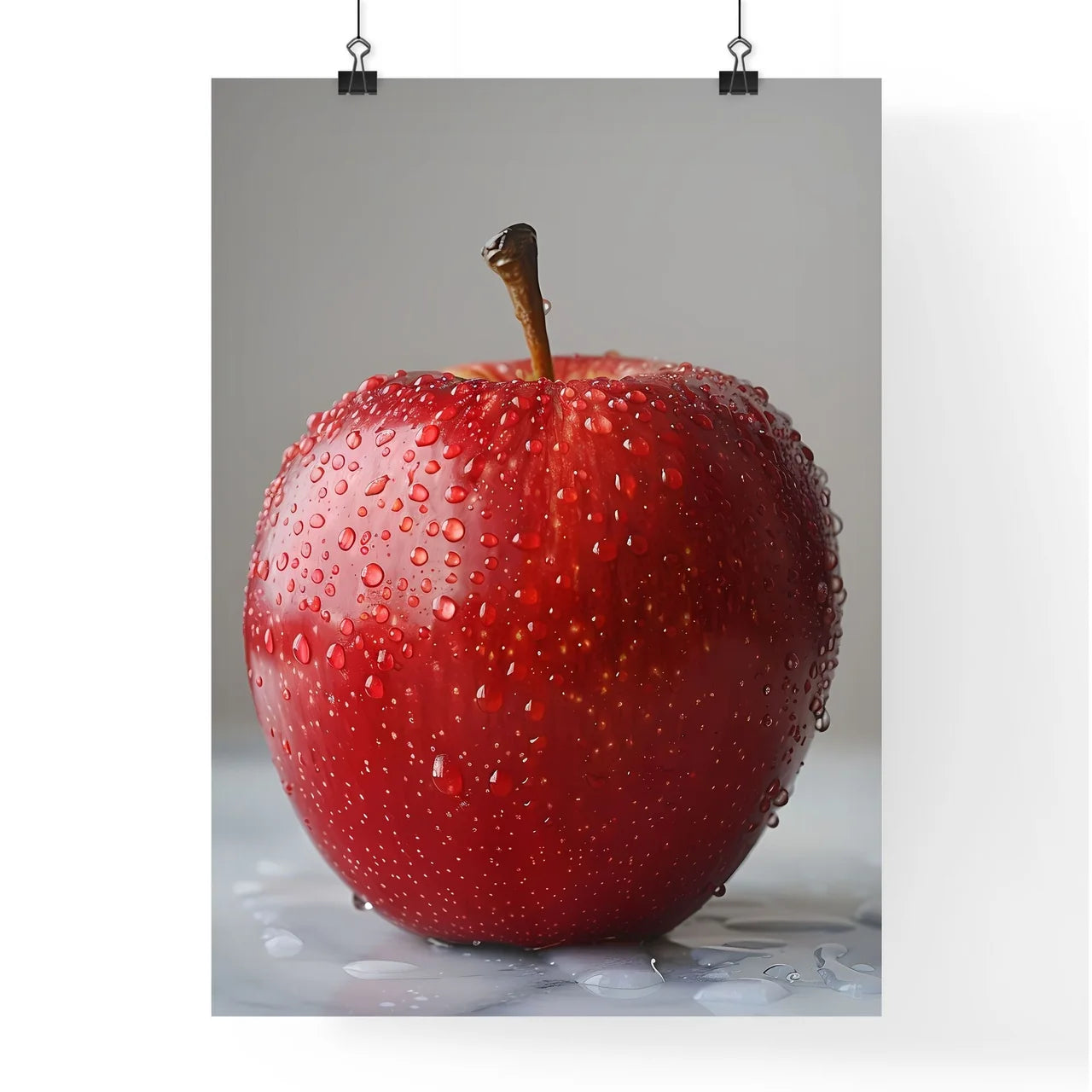 Vibrant Acrylic Painting of a Red Apple with Poster