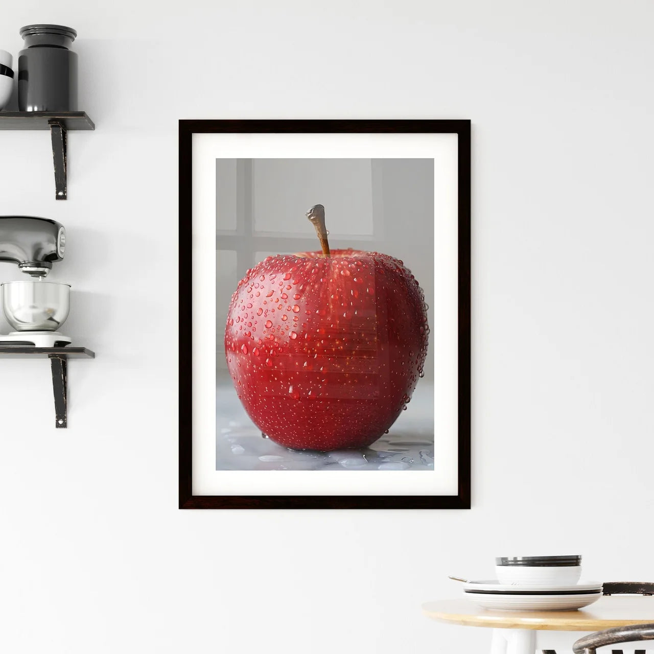 Vibrant Acrylic Painting of a Red Apple with Framed Print