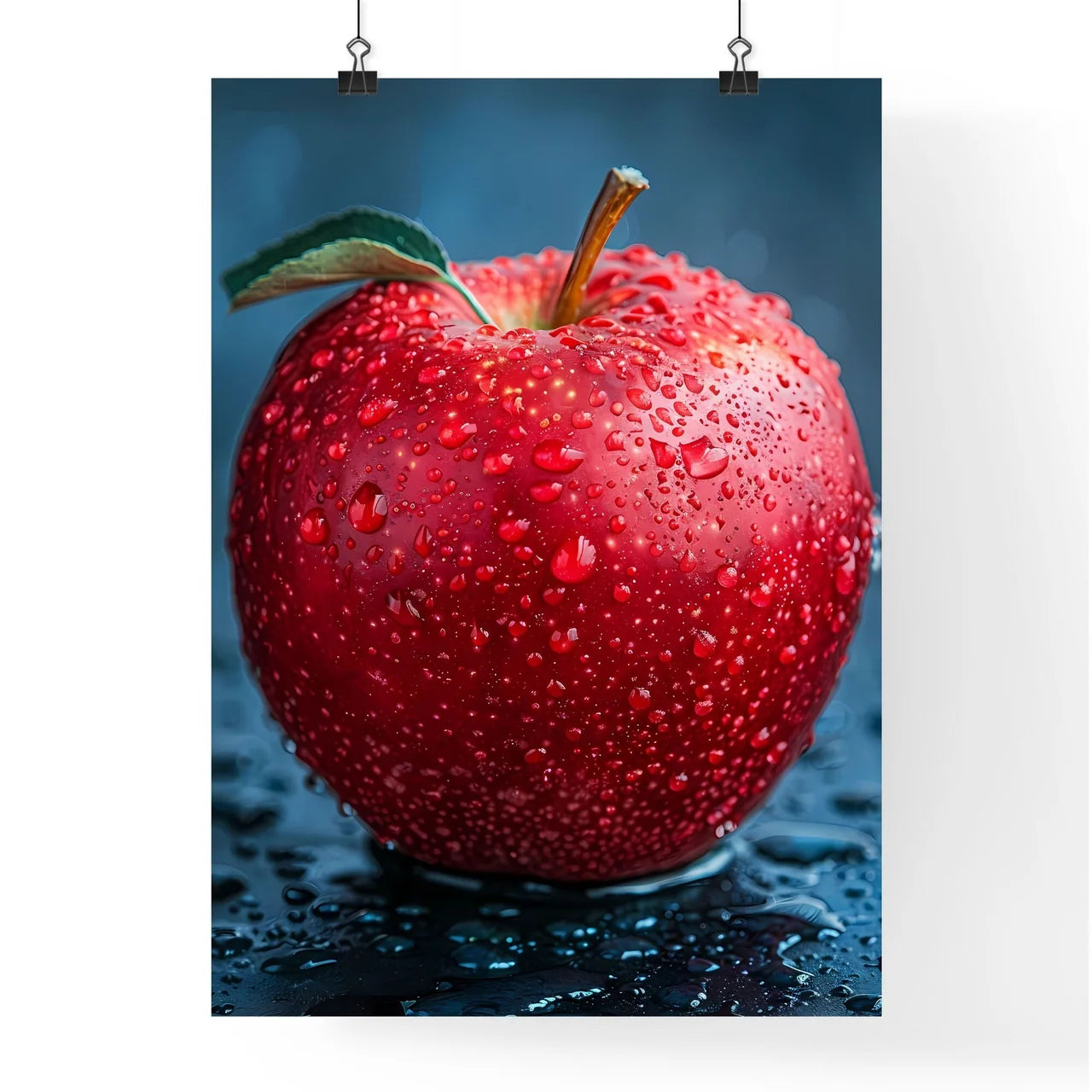 Hand Painted Red Apple on a Dish with Water  Poster