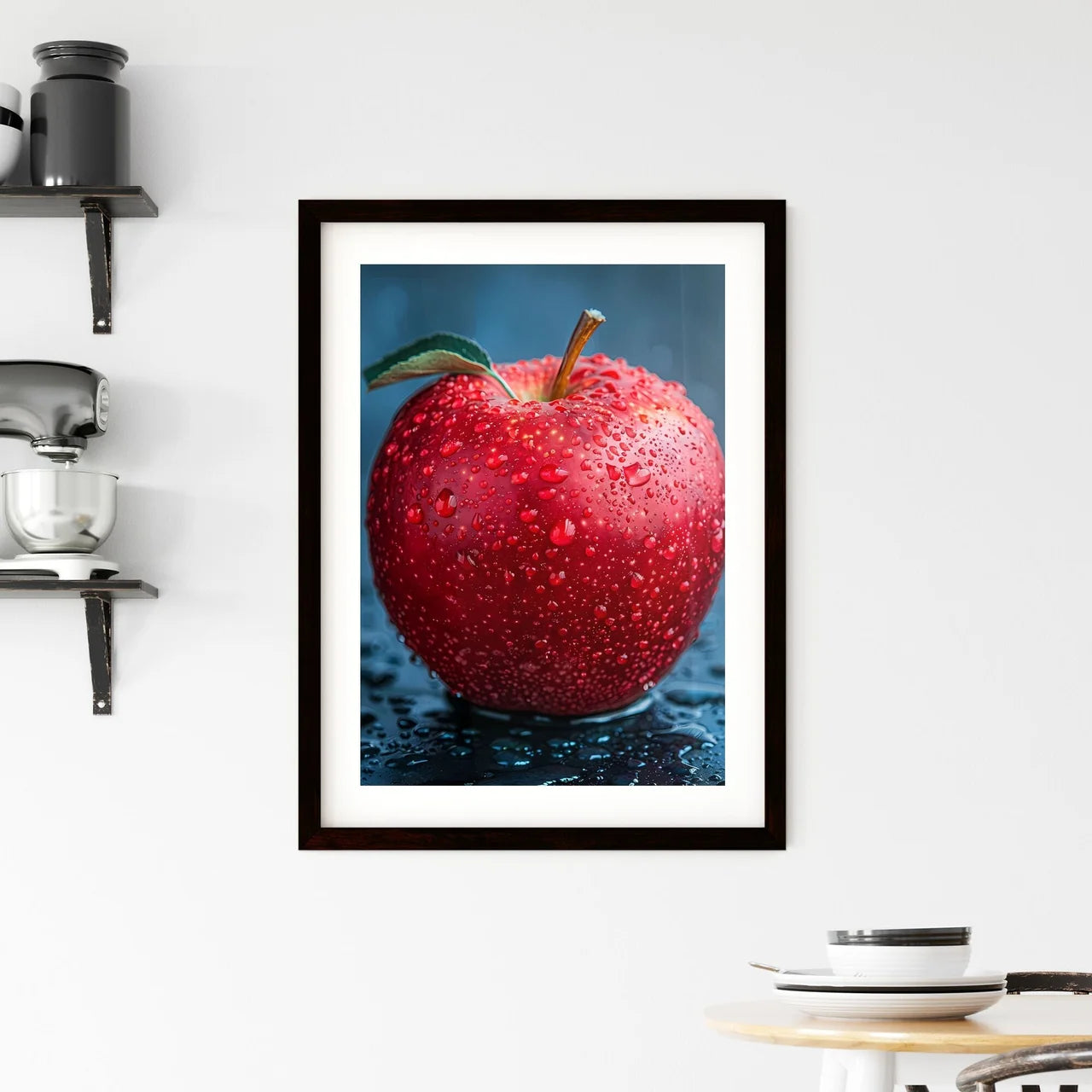 Hand Painted Red Apple on a Dish with Water  Framed Print