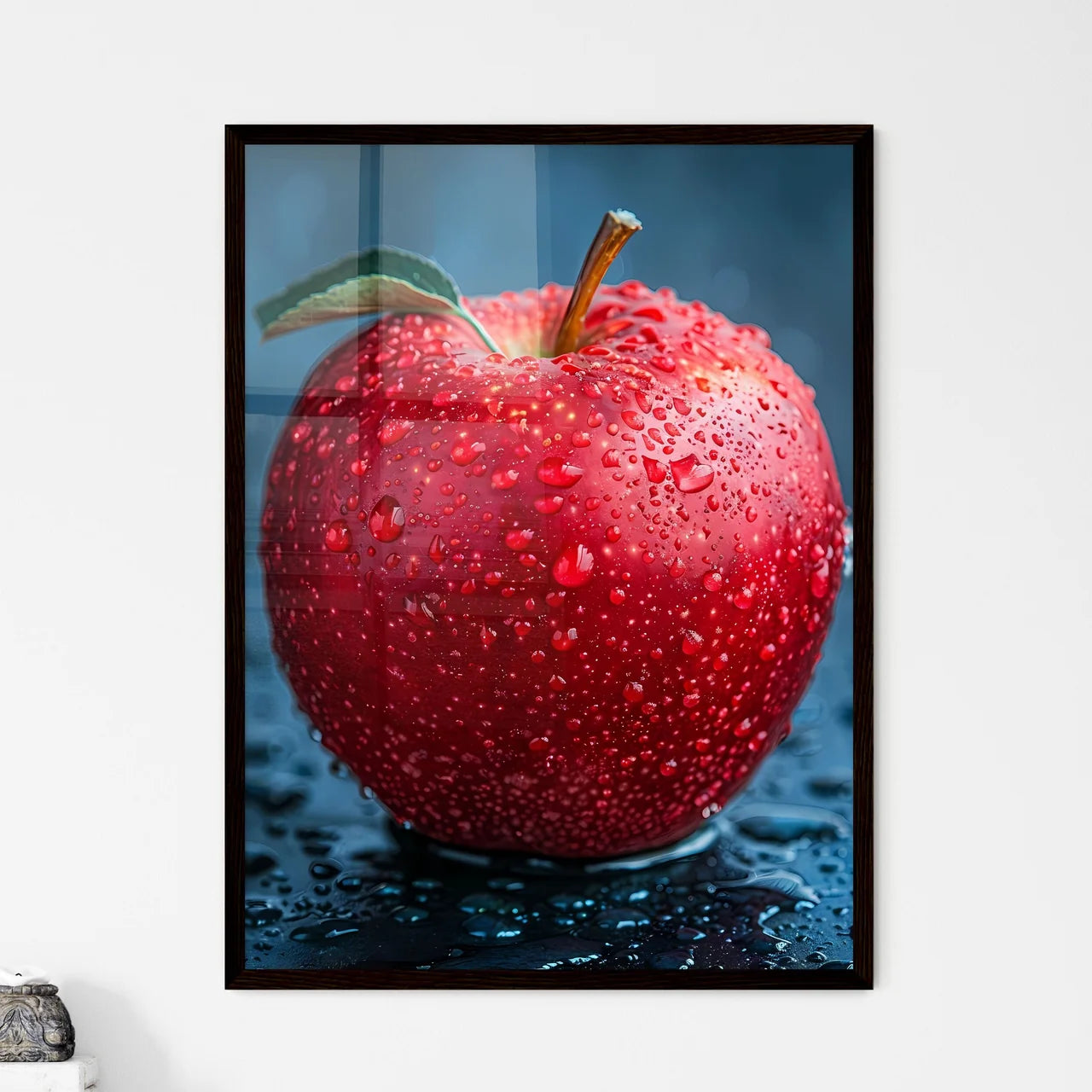 Hand Painted Red Apple on a Dish with Water  - Framed Art Print