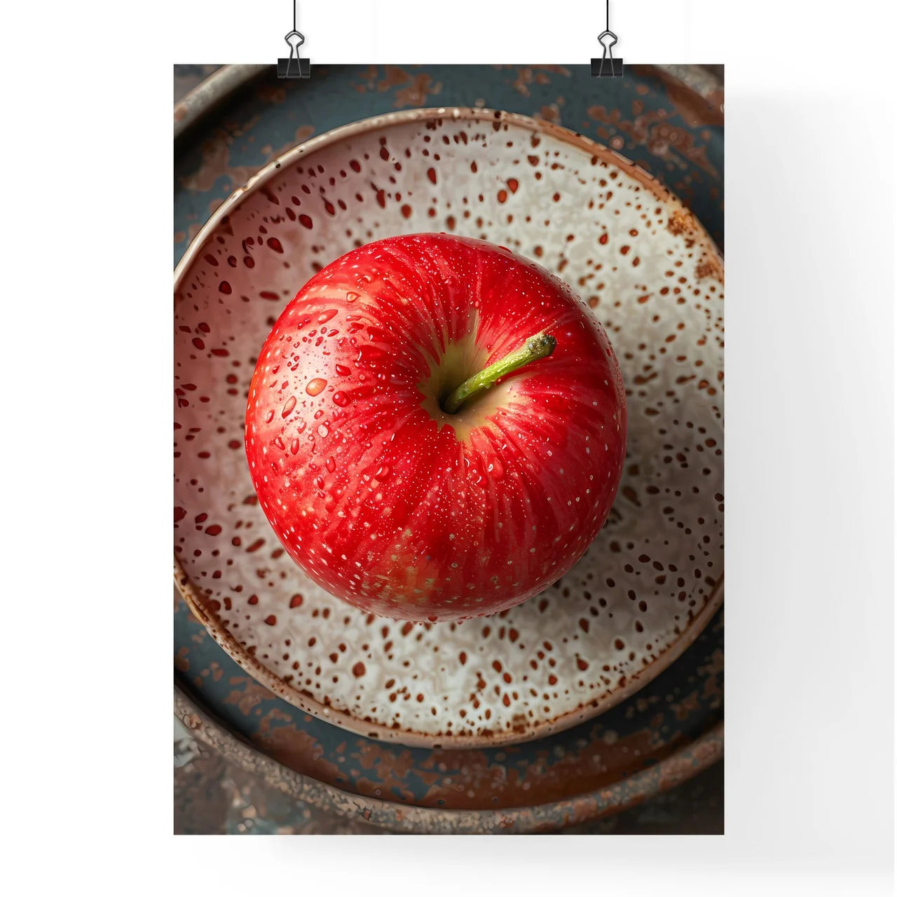 Painting Red Apple on Plate Art Vibrant Colo Poster