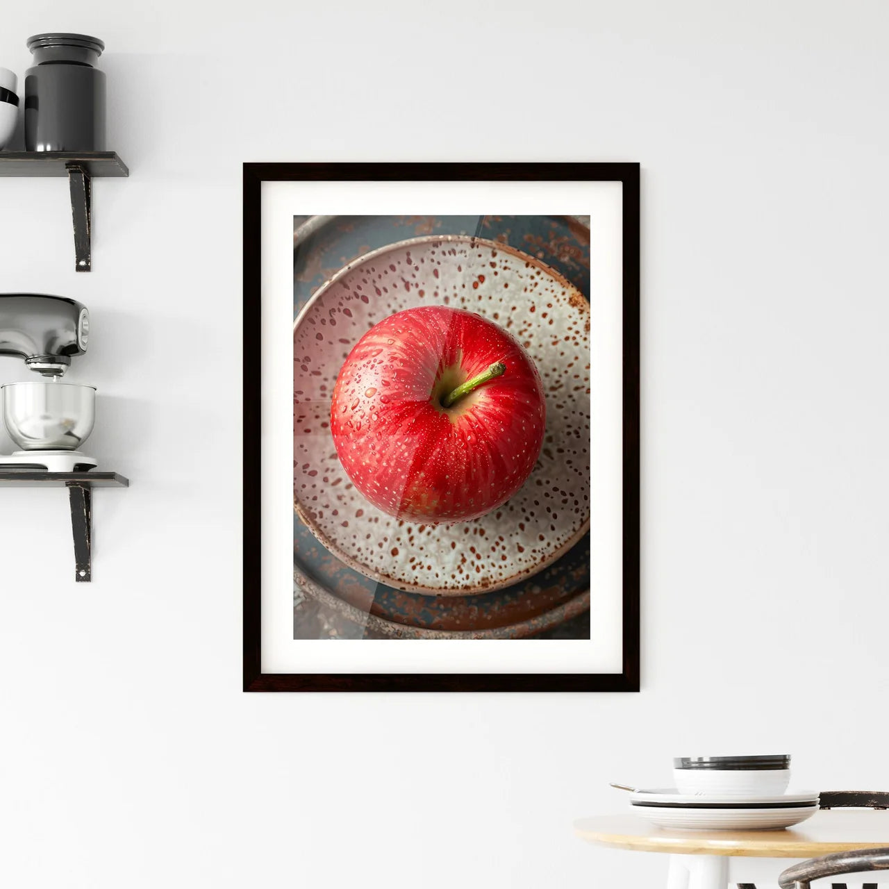 Painting Red Apple on Plate Art Vibrant Colo Framed Print