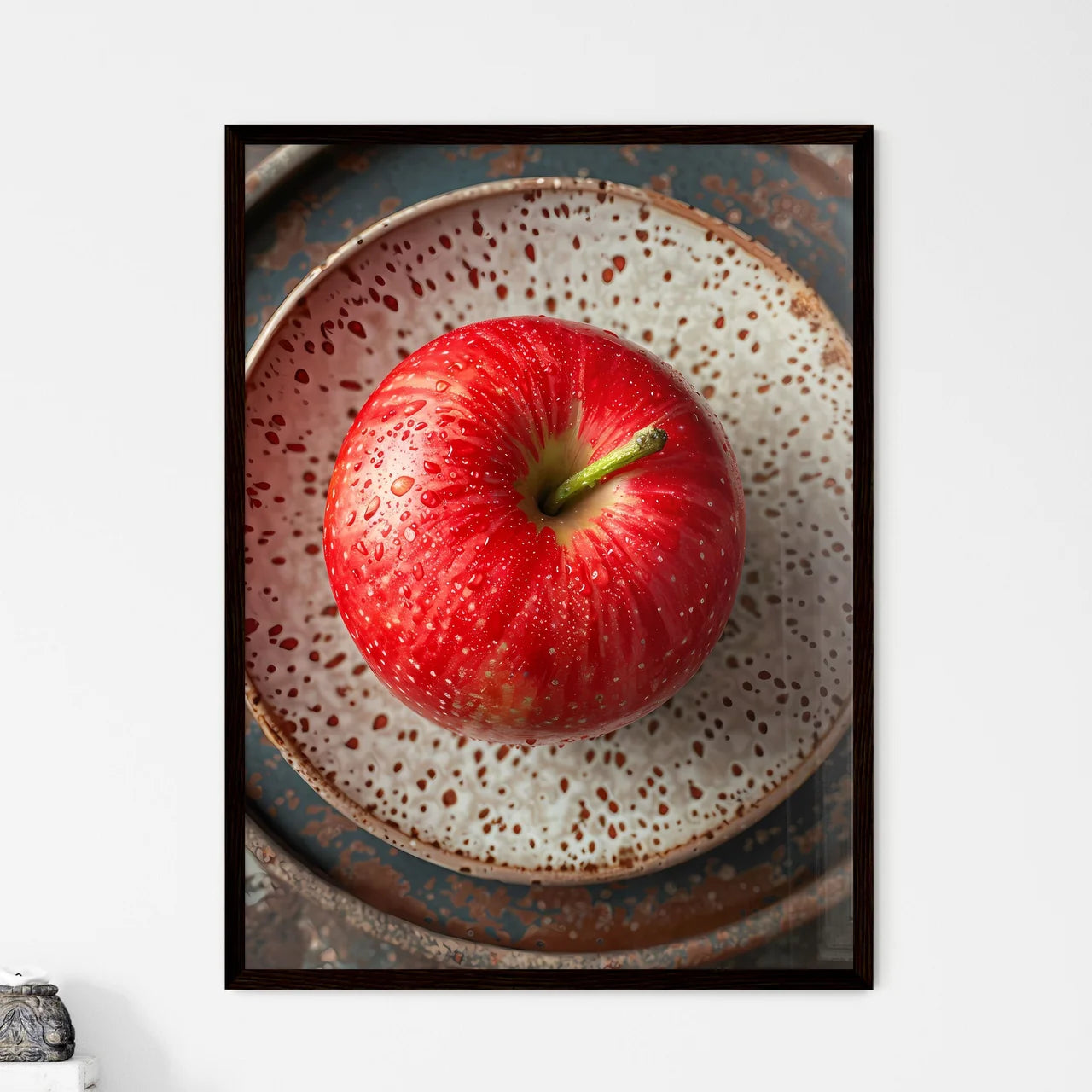 Painting Red Apple on Plate Art Vibrant Colo - Framed Art Print