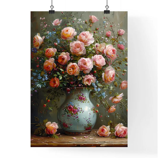 Vibrant Painting of Rustic Bouquet in Antiqu Poster
