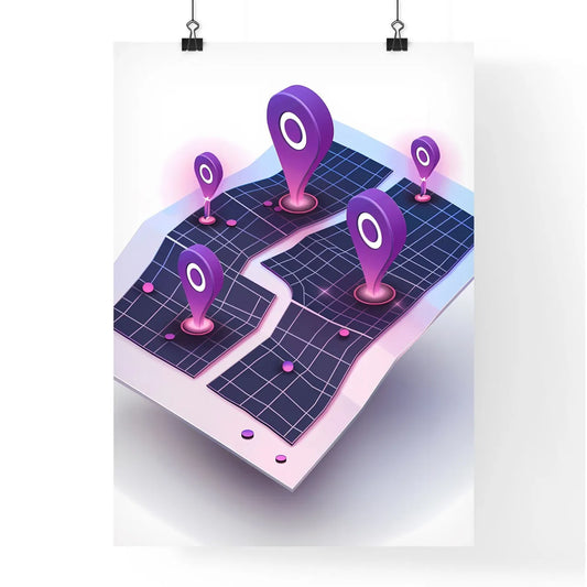 Isometric purple paper map with clip Poster