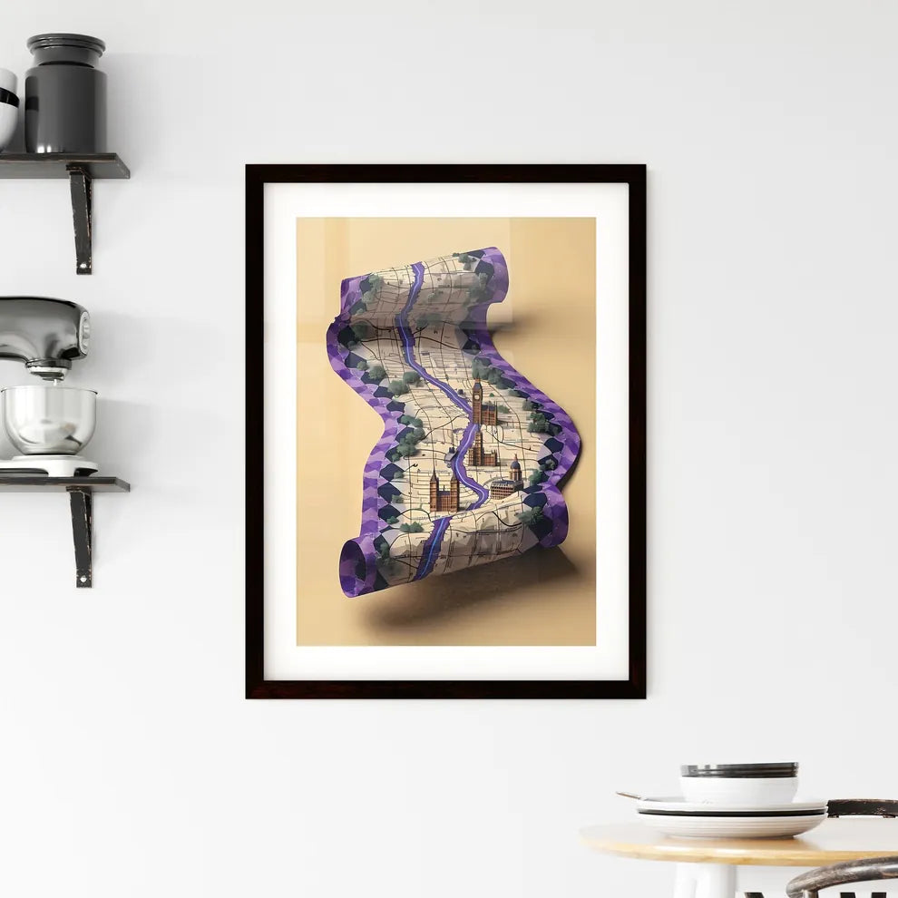 Isometric Purple-Hued Paper City Map with Checkered Pattern and Clip ...