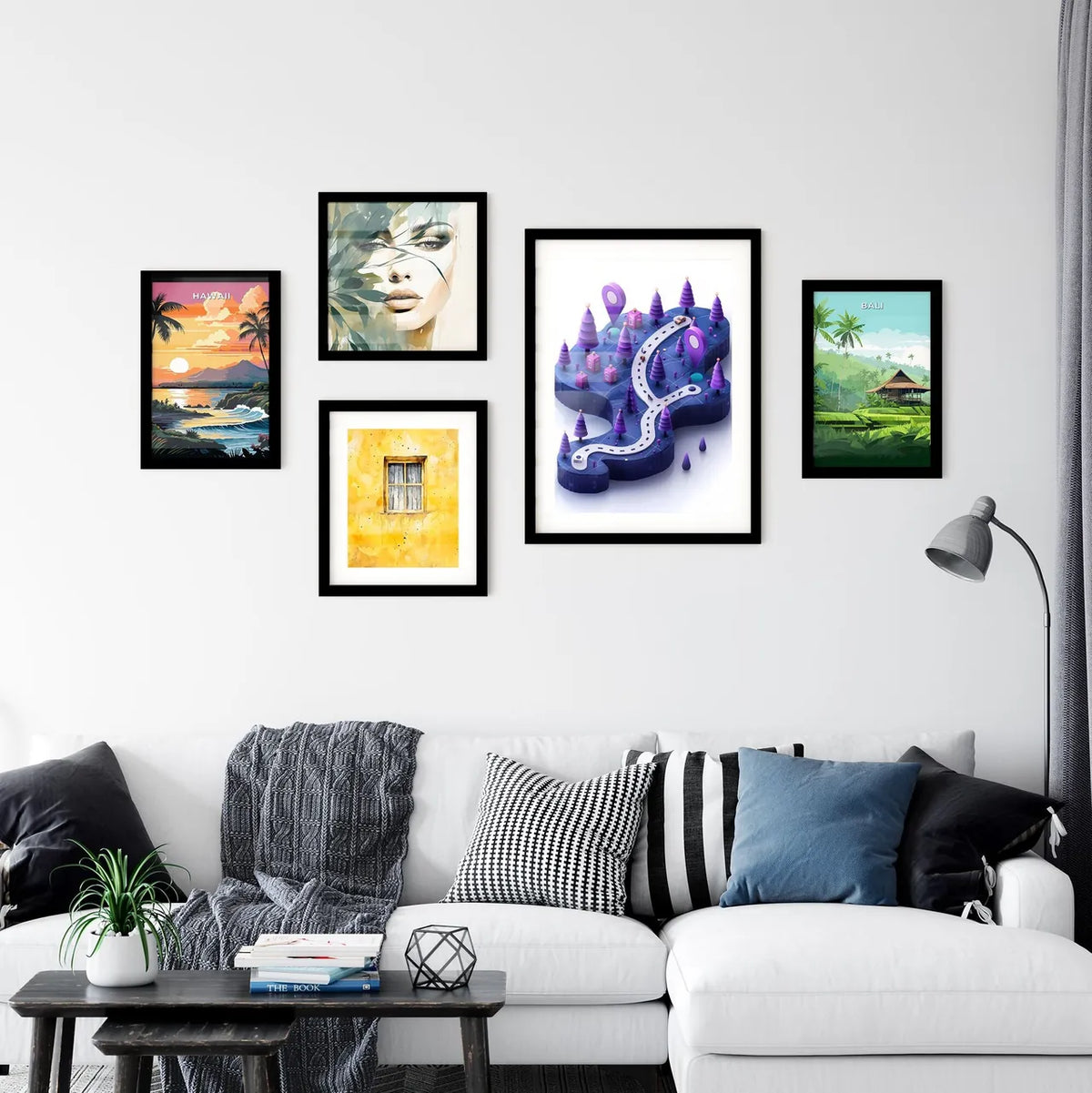Isometric paper map illustration with purple - Framed Art Print – HEBSTREIT