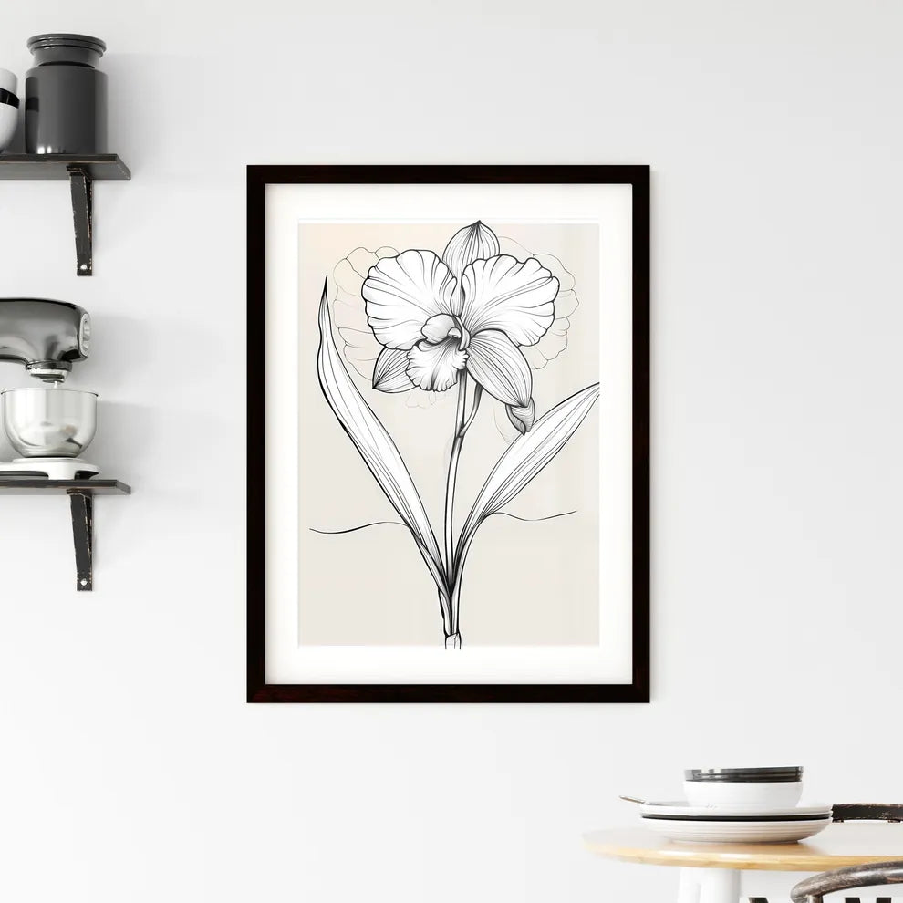 Single Line Orchid Drawing - Elegant Minimal Framed Print
