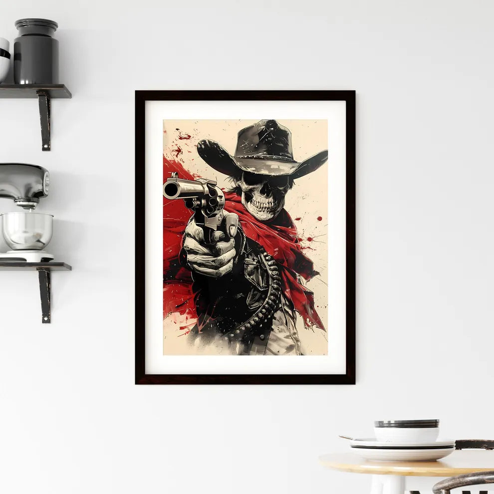 VIBRANT SKELETON COWBOY WITH HAT BANDANA WEA Framed Print
