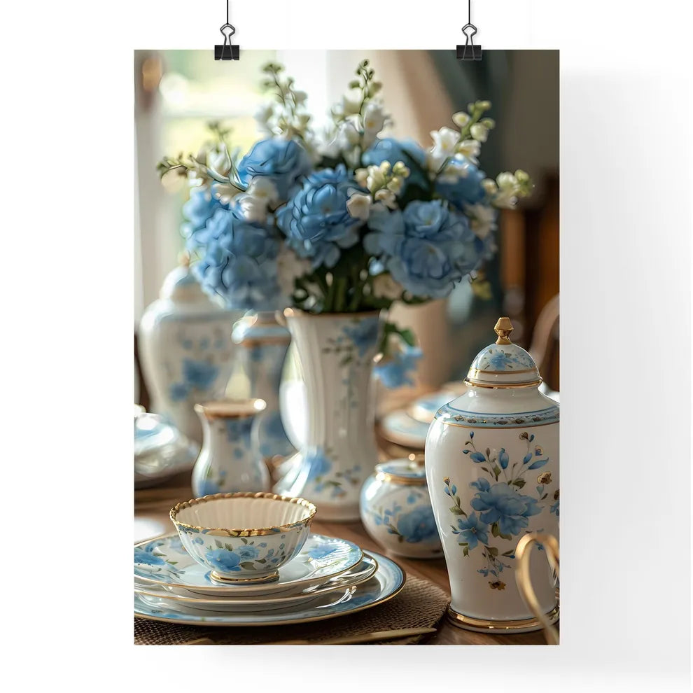 Vibrant Painting of Chinese Blue and White C Poster