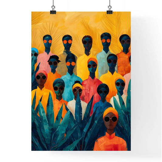 Vibrant Modern African Art Depicting Men and Women in Urban Jungle with Sunglasses Poster