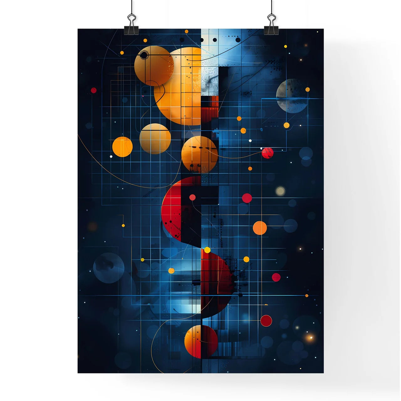 Abstract circles and lines colliding art Poster