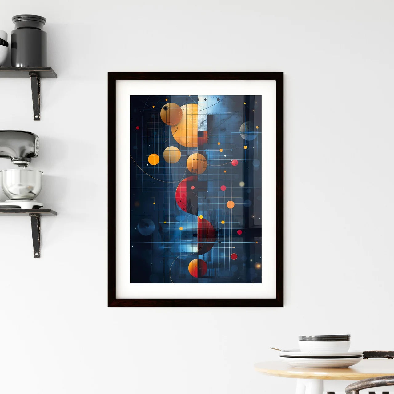 Abstract circles and lines colliding art Framed Print