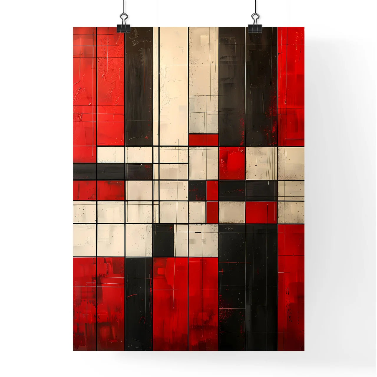 Modern Abstract Geometric Art Print Canvas Wall Decor Black White Red Squares Painting Poster