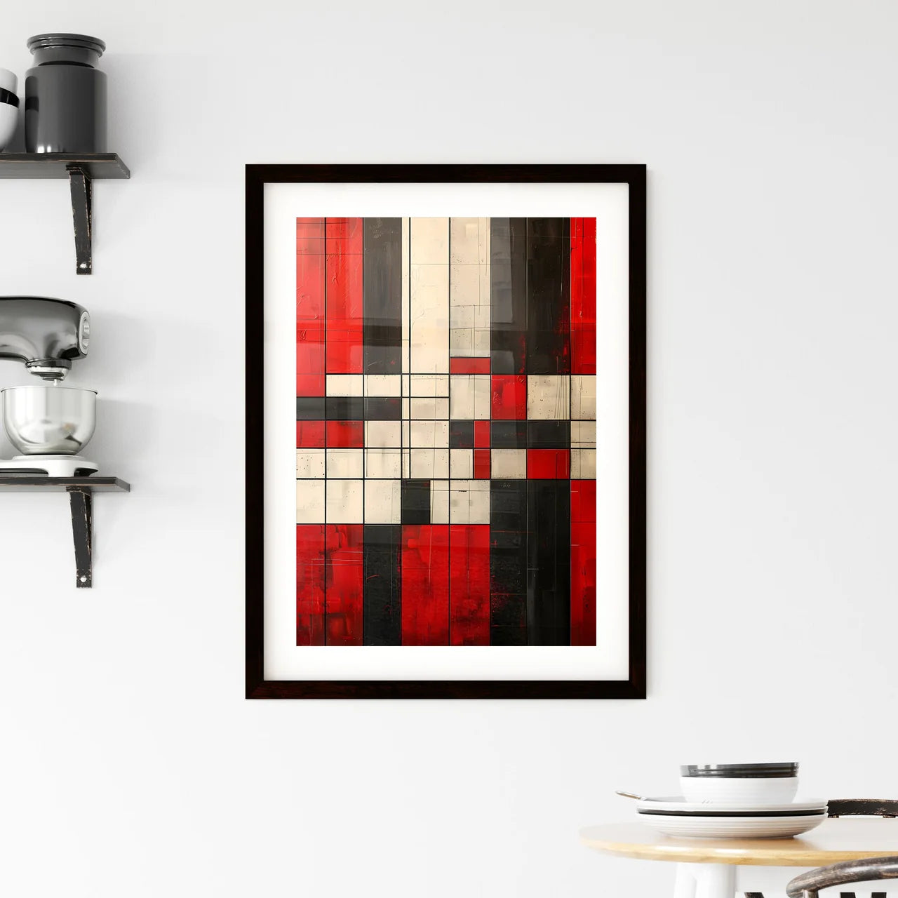 Modern Abstract Geometric Art Print Canvas Wall Decor Black White Red Squares Painting Custom Print