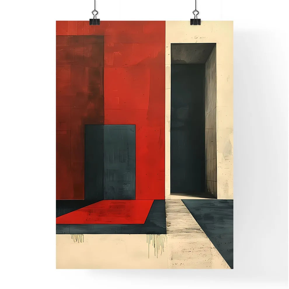 Abstract minimalist geometric wall art black white red striking lines modern contemporary painting art Nouveau Poster