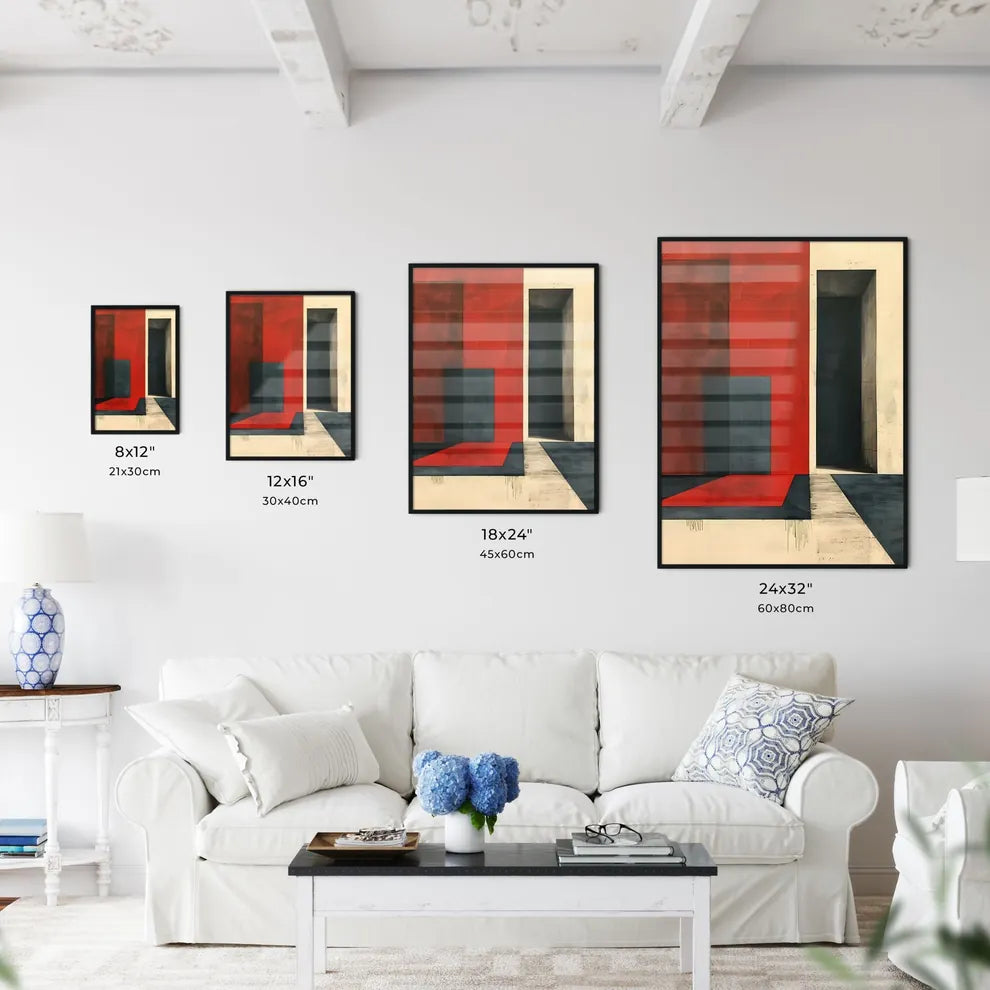 Abstract minimalist geometric wall art black white red striking lines modern contemporary painting art Nouveau Size Chart