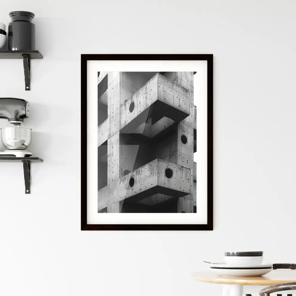 Abstract Concrete Building Structure with Colorful Artwork, Close-up of Urban Architectural Detail in Brutalism Style Custom Print