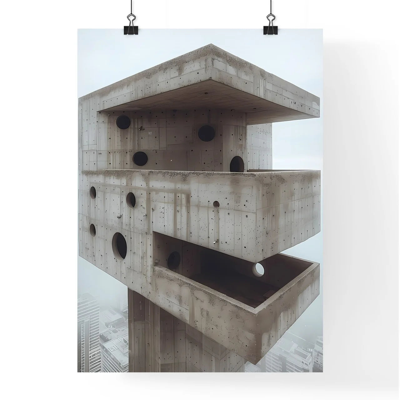 Vibrant Concrete Wall Art with Brutalistic Architecture and Rough Textures, Abstract Painting Close-up Poster