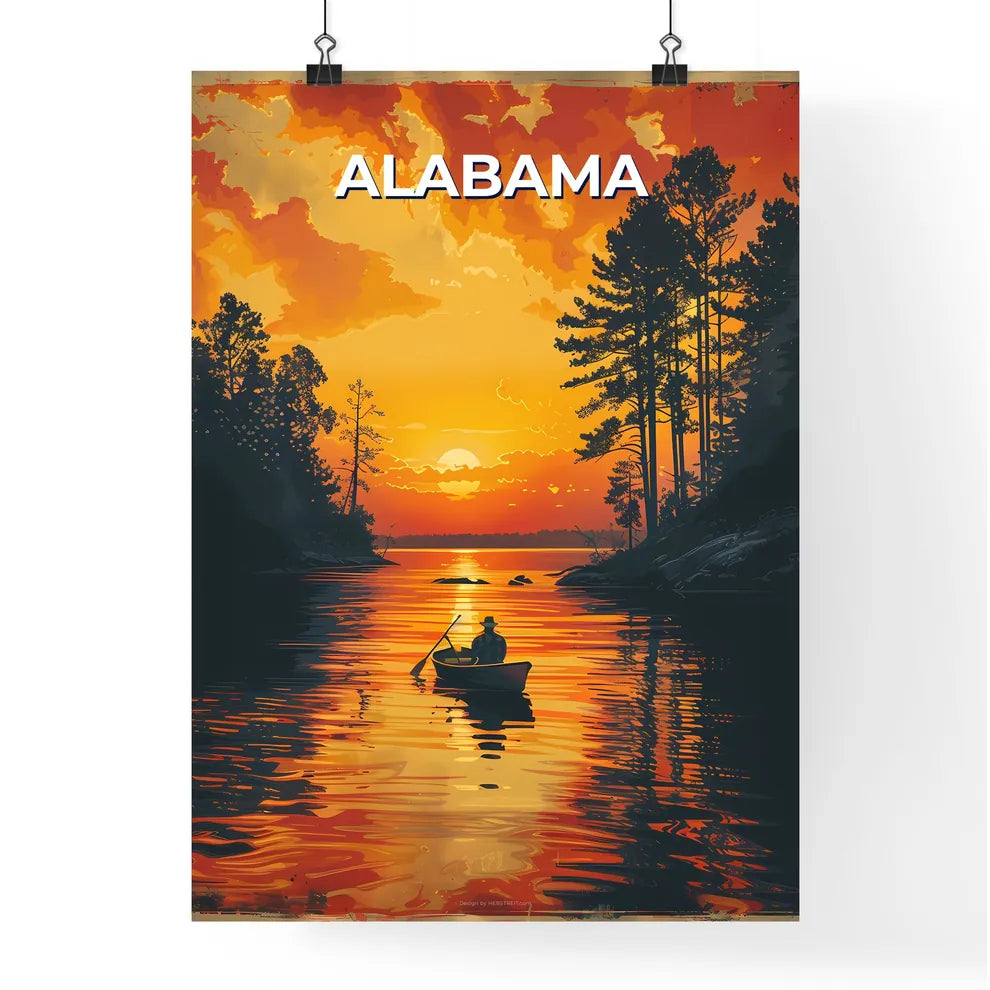 Vibrant Sunset Painting Depicting a Man in a Poster