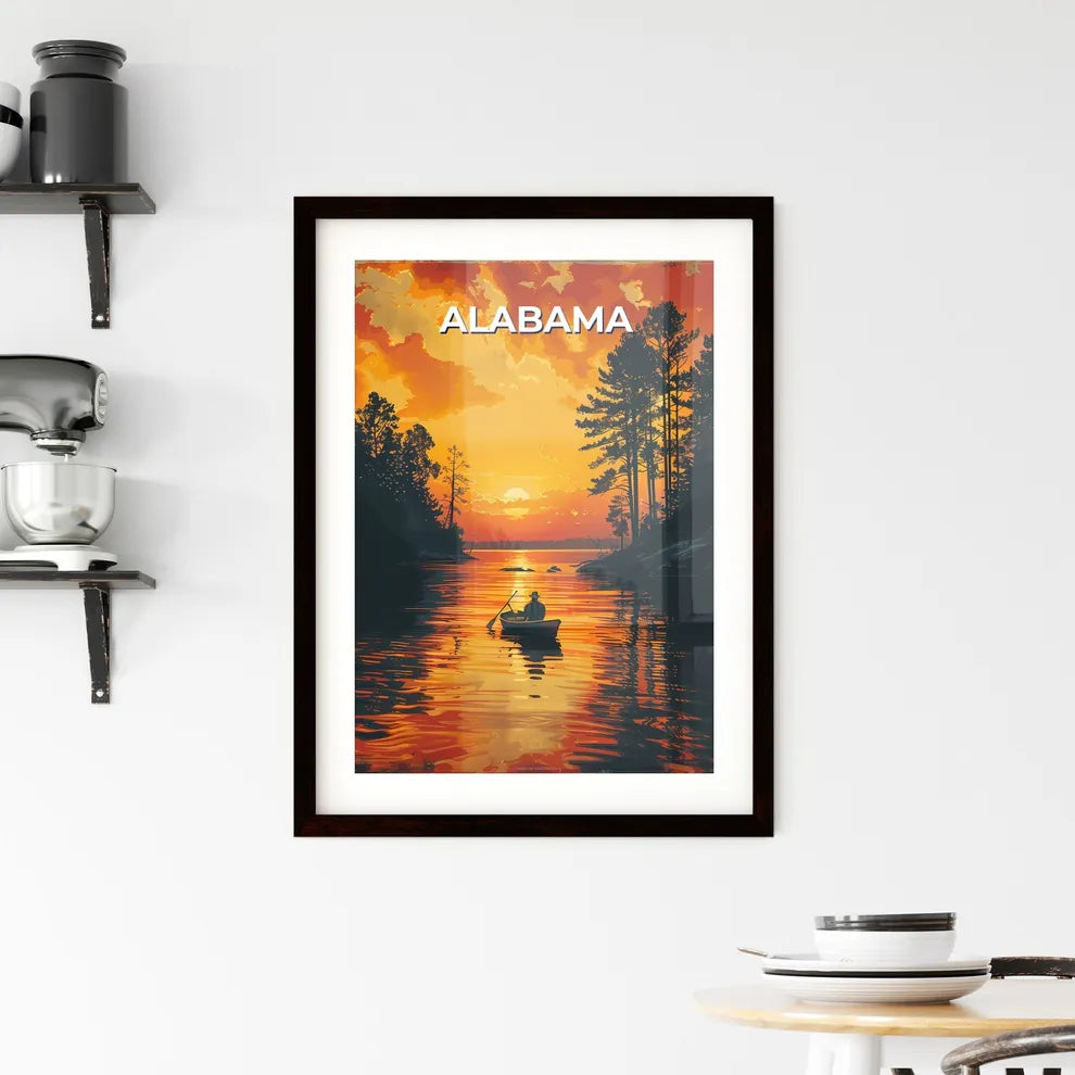 Vibrant Sunset Painting Depicting a Man in a Framed Print