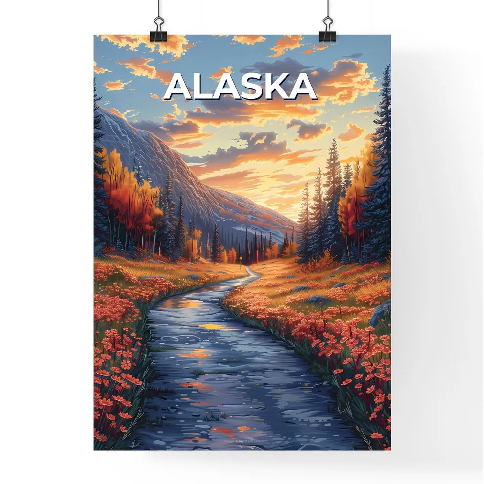 Artistic Depiction of River Flowing Through  Poster