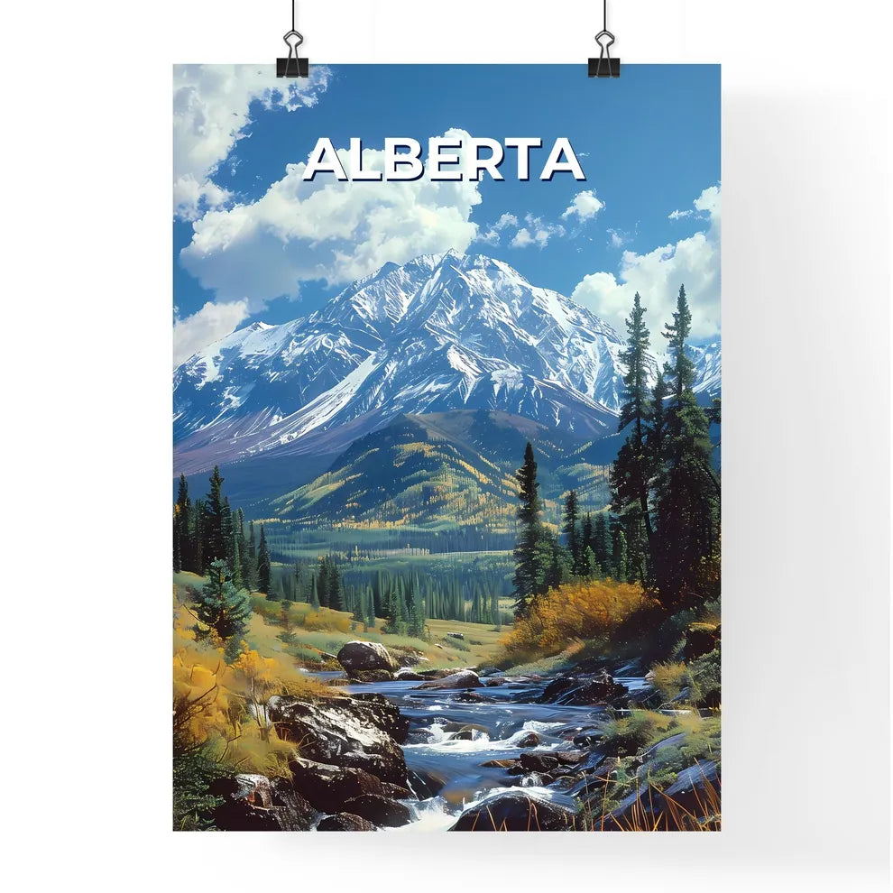 Vibrant Artistic Mountain Valley River Lands Poster