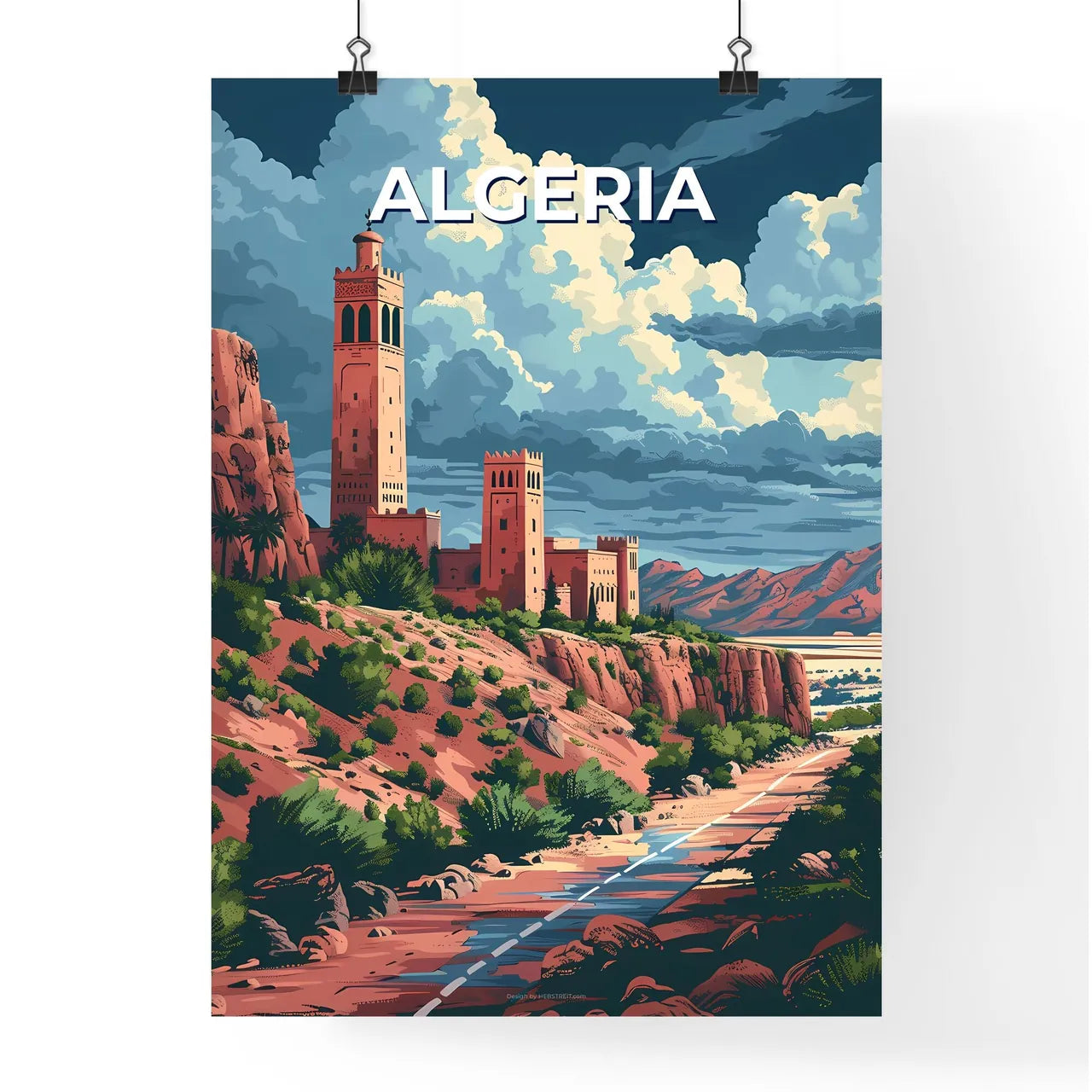 Art, Algeria, Africa, Castle, Landscape, Painting, Photography, Hill, Historical, Architecture, Castle on a Hill, Algerian Art, Algerian Landscape Poster
