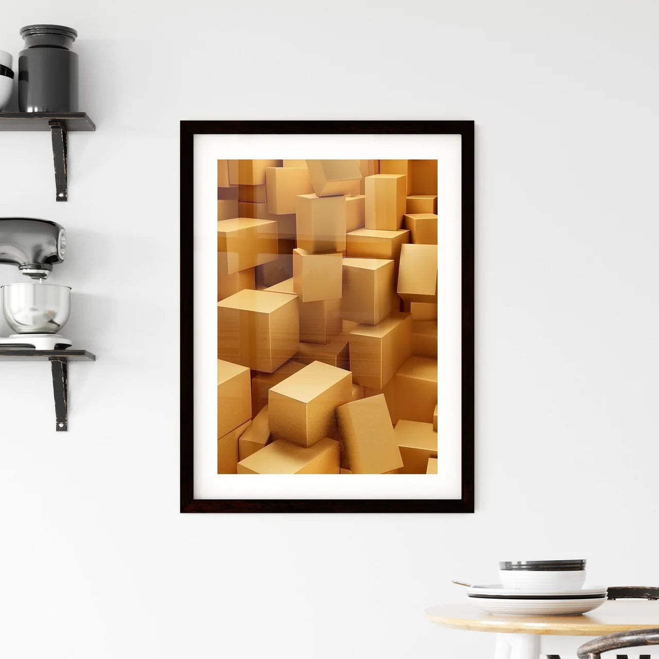 Abstract De Stijl Composition with Gold Rect Framed Print